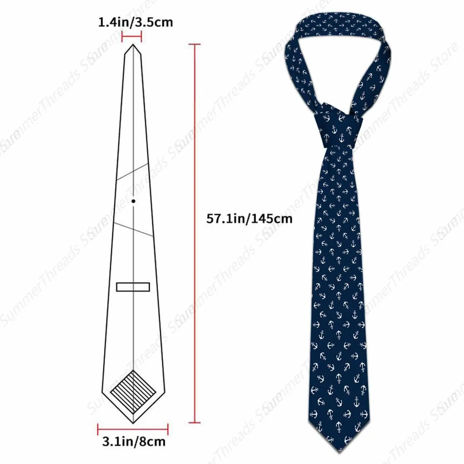 White Anchor Men's Tie Ocean Travel Ship Sailor Tools Men's Necktie Ties for Mens Daily Wedding Party Business