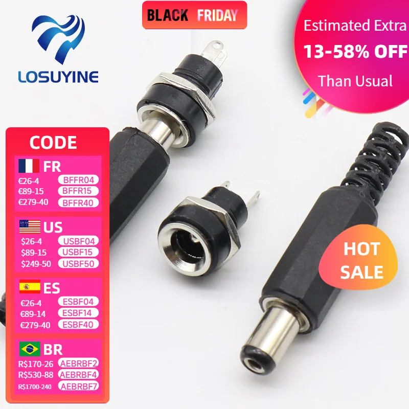 

2.1x5.5mm DC Power Female Plug Jack 5pcs + Male Plug Jack Connector Socket Adapter 5pcs