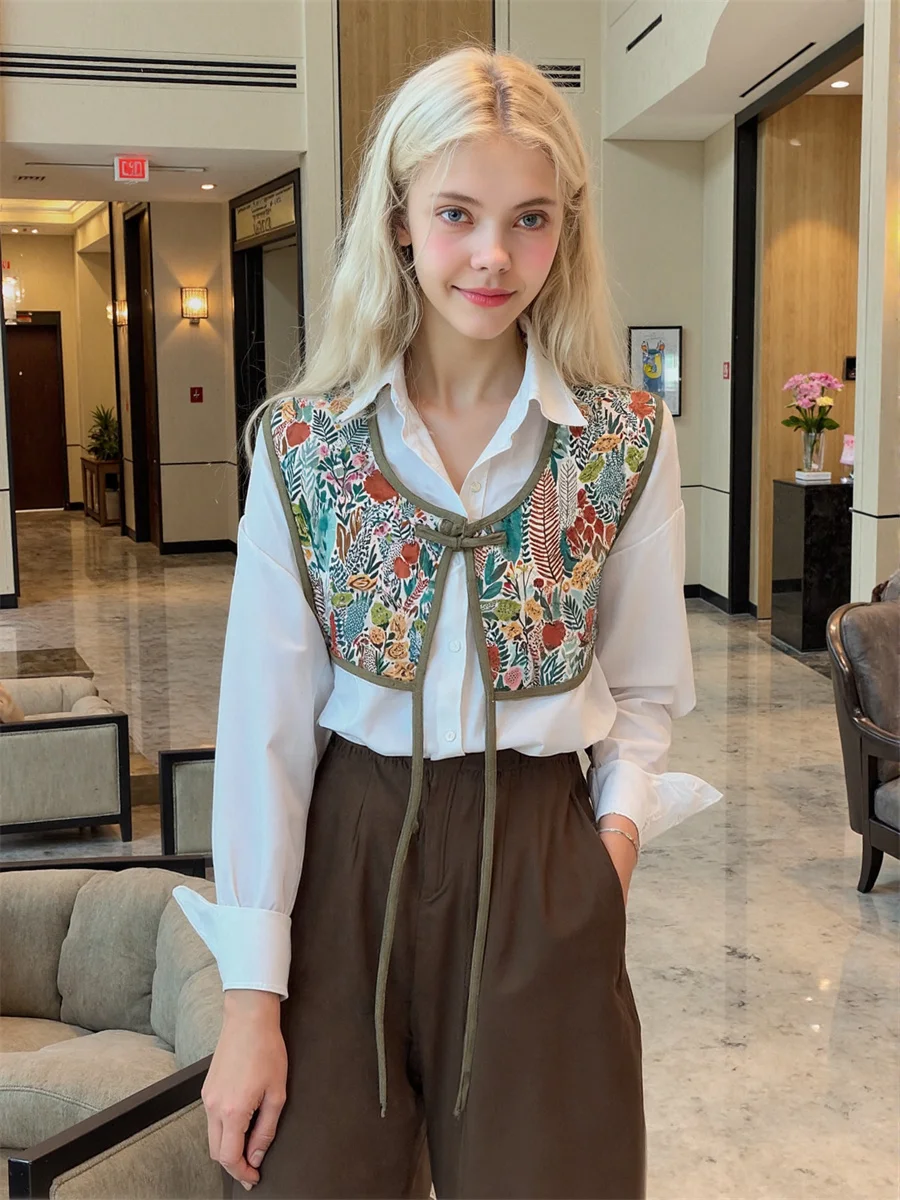 

Женские жилеты и короткие топы с вышивкой, универсальные, винтажные, ретро, в стиле Y2K, модные, на пуговицах спереди, простые и элегантные