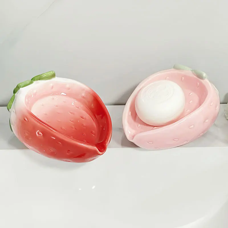 

Креативная сливная коробка для мыла с клубникой, милая керамическая полка для хранения мыла без воды для ванной комнаты, держатель для мыла, аксессуары для ванной комнаты