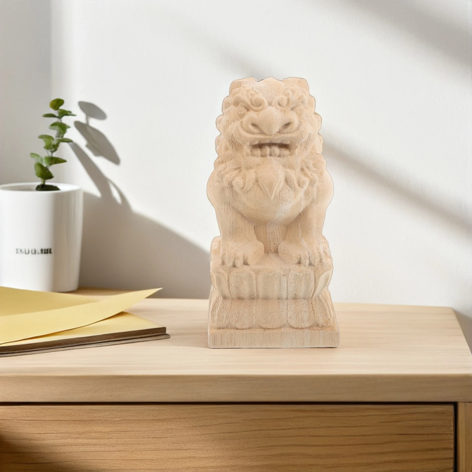 

Wooden Bridge Stigma Decoration Vintage Lion Finial Tops Unfinished Material Garden Ornaments Chinese Style Miniature Model