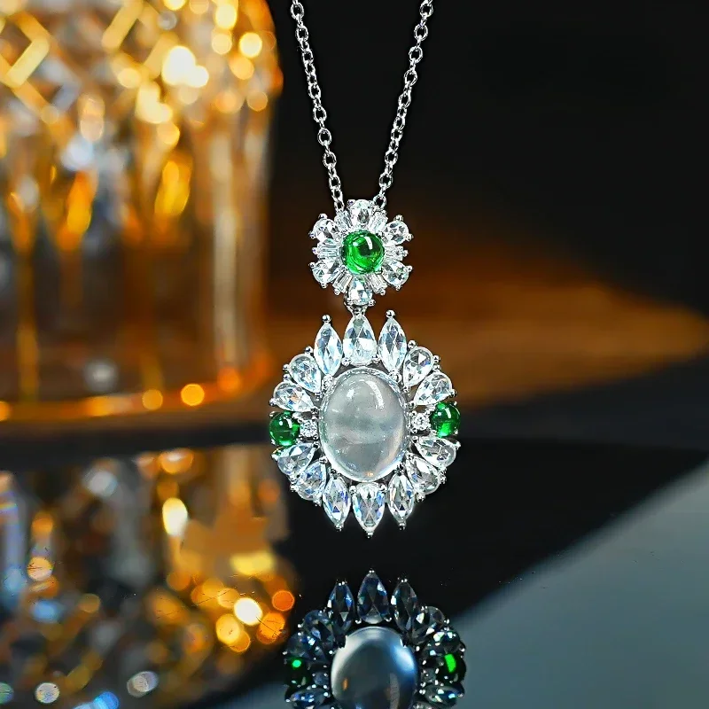 

Новый натуральный нефрит из водяной пены, серебро 925, подвеска-подвеска с высокоуглеродистым бриллиантом, ледяное флуоресцентное универсальное кольцо, ювелирные изделия