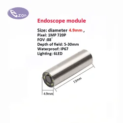 1MP USB endoscope module diameter 4.9mm FOV88゜ IP67 waterproof industrial steering endoscope