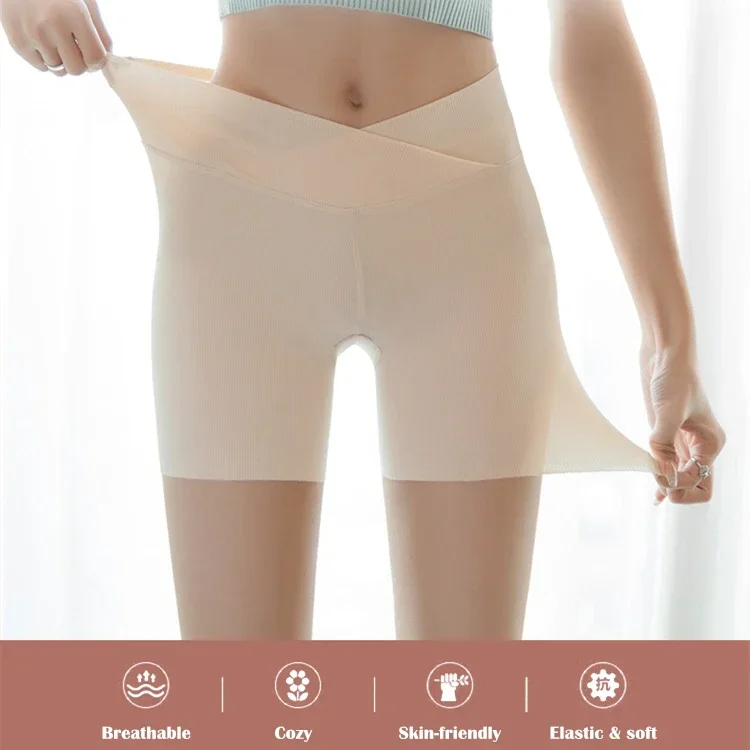 Seamless Ice Silk Safety Shorts for Women Summer Sexy Cross Waist Boxers Female Anti Chafing Boyshorts Panties Under Skirt Short