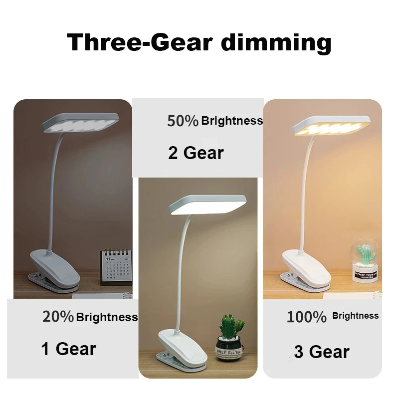 Lampe de table LED flexible aste avec clip, lampe de bureau à gradation continue, veilleuse de chevet, étude, lecture, travail de bureau, 360 °