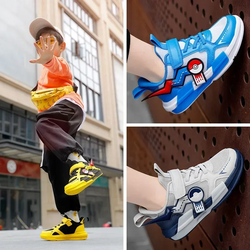 Pokémon Children Casual Sports Shoes, Pikachu and Squirtle, Contrasting Color Sneakers, Fashionable and Versatile Student Shoes