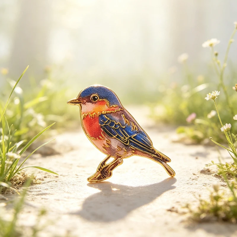 Cute Bluebird Robin Badge Cartoon Vintage Bird Enamel Pins Fashion Lapel Metal Brooch Backpack Clothes Jewelry Gift for Friends