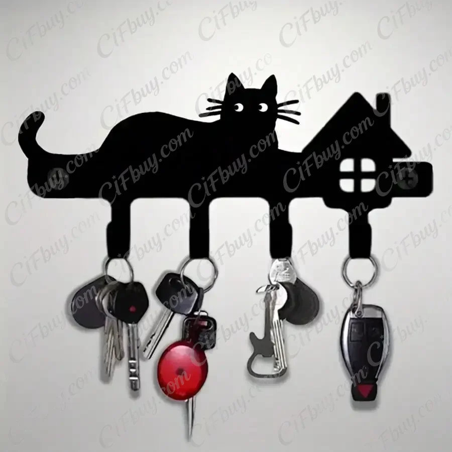 CIFBUY Cat Key Holder Wall Mounted Metal Key Rack Organizer Entryway Home Decor Hanging Rack For Hallway Kitchen Gift Ornament