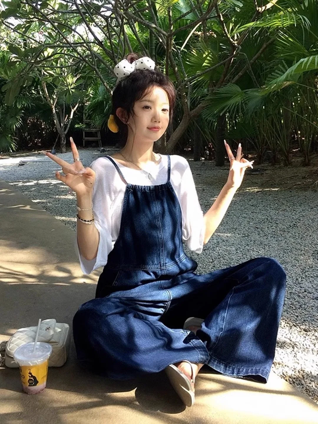 Retro Hong Kong Sle Casual Eendelige Broek Dames Zomer Losse Lange Denim Overalls Leeftijdverlagende Vloerlengte Broek