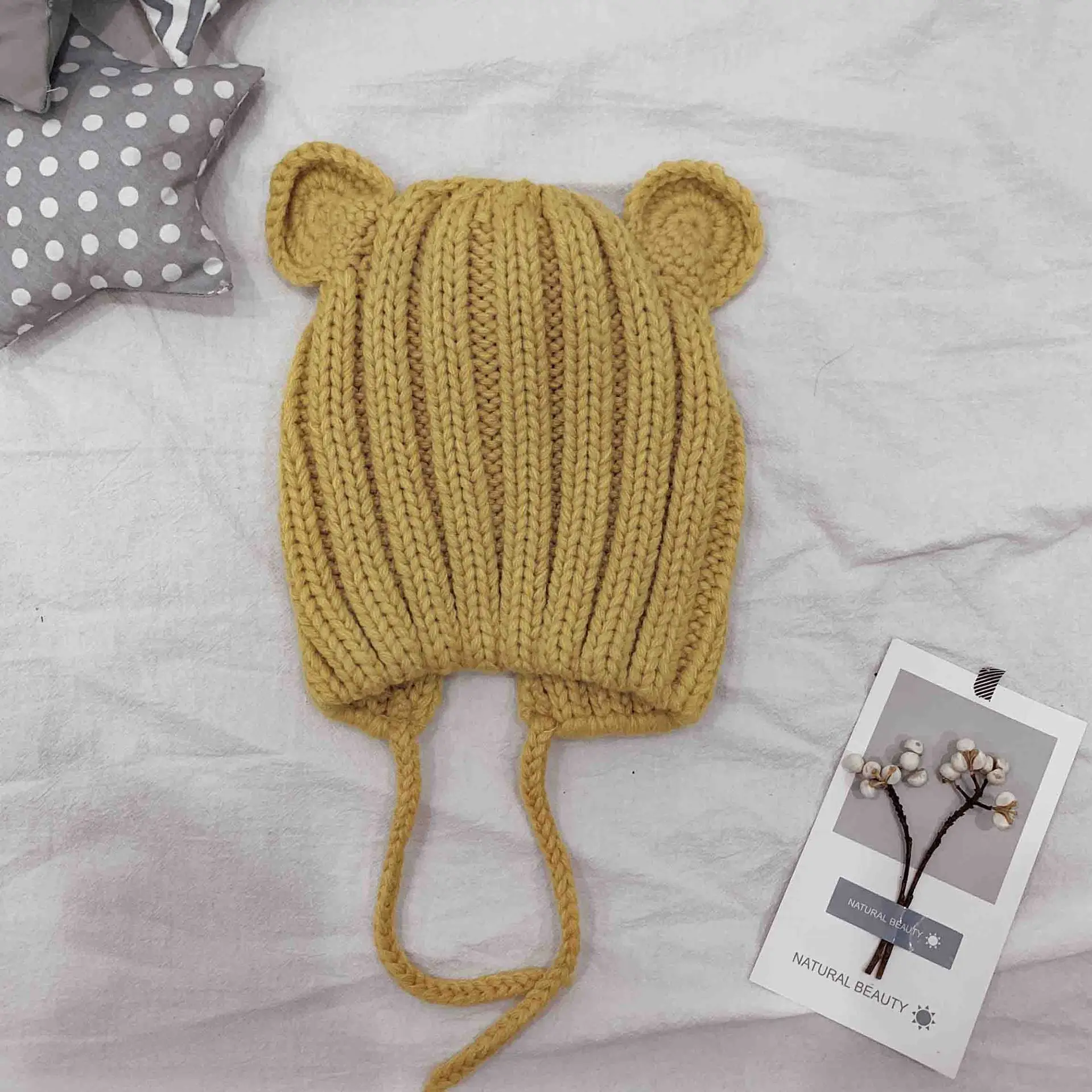 Cute Baby Knit Hat With Ear 2023 Autumn Winter Kids Beanie Cap For Girls Boys Newborn Baby Bonnet Cap Ear Warm Protection Cap