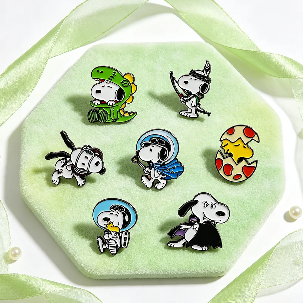 7Pcs Enamel Pin Set Cute Cartoon Dog Brooch Wizard Dinosaur Astronaut Metal Lapel Badge for Backpack Hat Clothes Fans Gift
