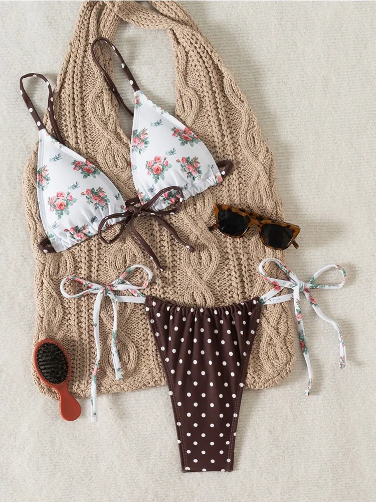 Zweiteiliges Bikini-Set für Damen, Rosendruck, hohe Taille, Badeanzug, Badeanzug, Sommer-Beachwear, 2025, neue Traje de Baño de Mujer