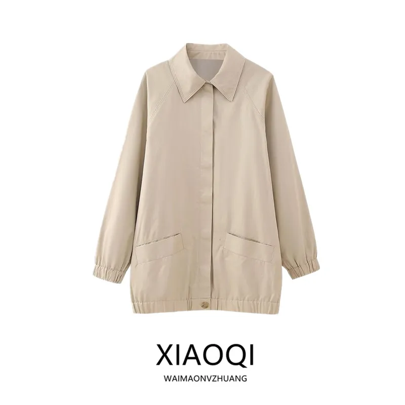 Loose Versatile Mid-Length Pilot Jacket Women's Fashion Autumn New Style Windproof Waterproof Outerwear Coat for Ladies