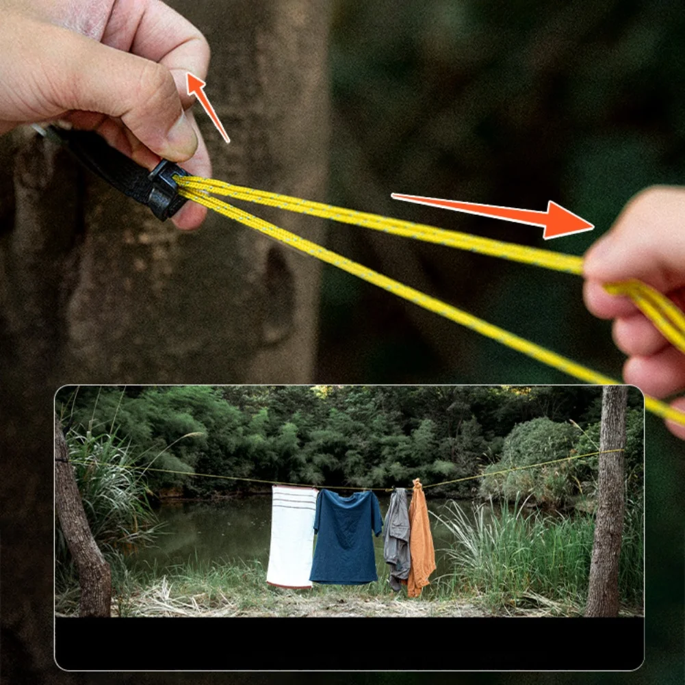 

Портативная походная веревка-бельевая веревка с регулируемой длиной, фиксацией натяжения и встроенной сумкой для хранения, черная, для кемпинга и путешествий