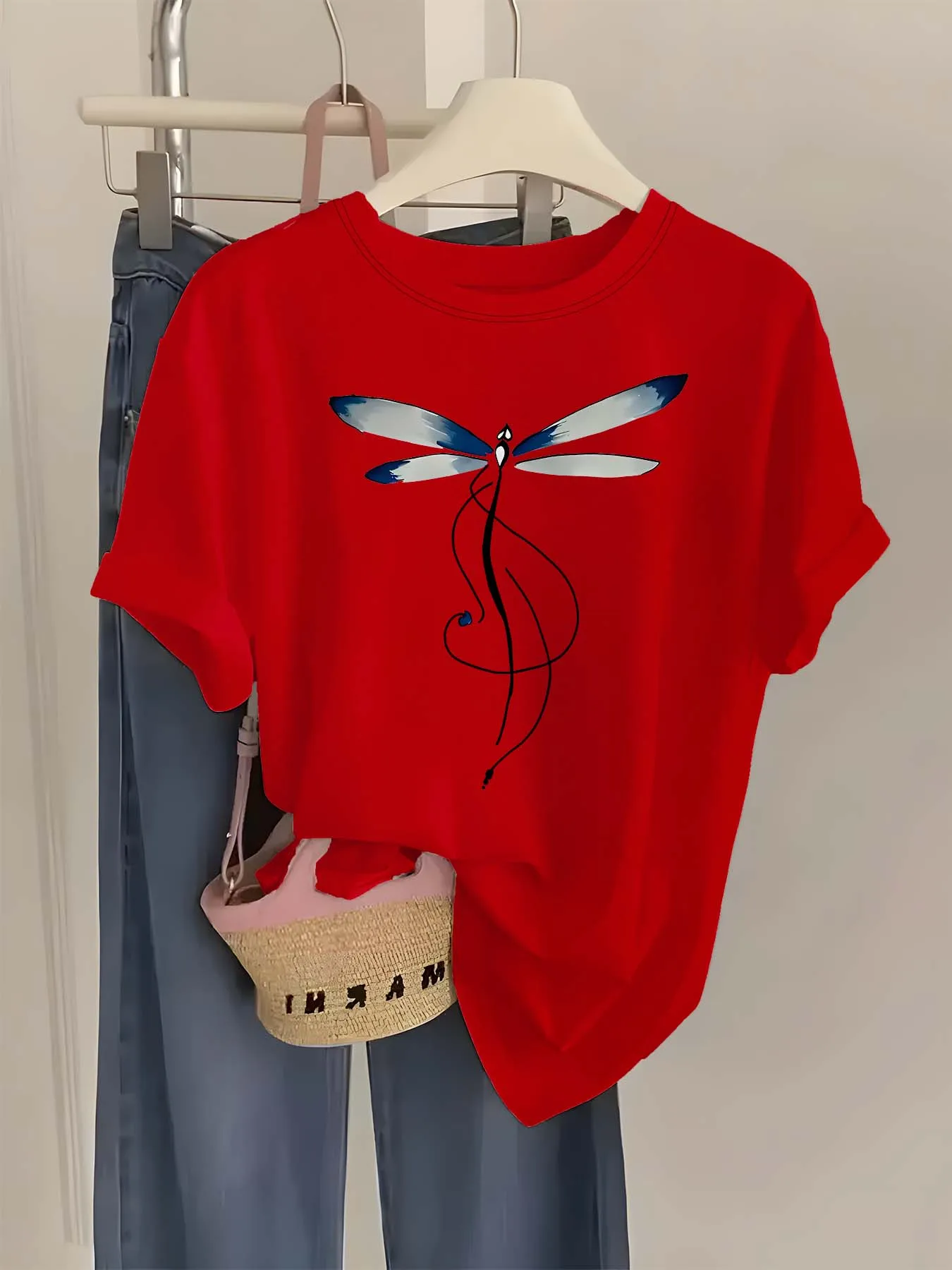 تي شيرت رائع بأكمام صيفية أنيقة ومتعددة الاستخدامات على شكل اليعسوب #2