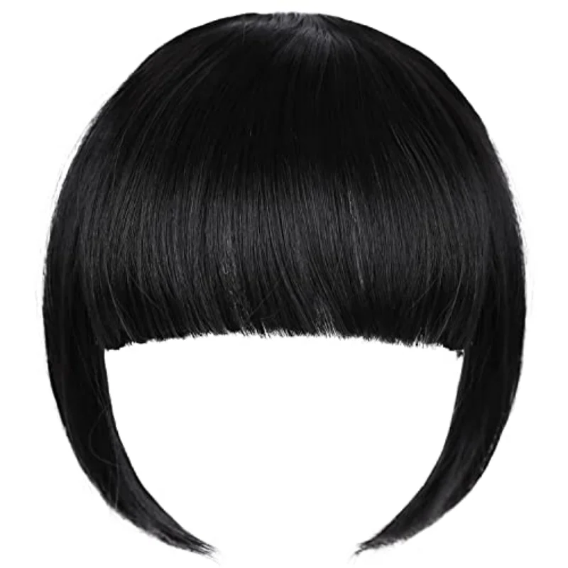 Épingle à cheveux noire avec frange noire, synthétique, plat, jambes avant miroir, pour femmes