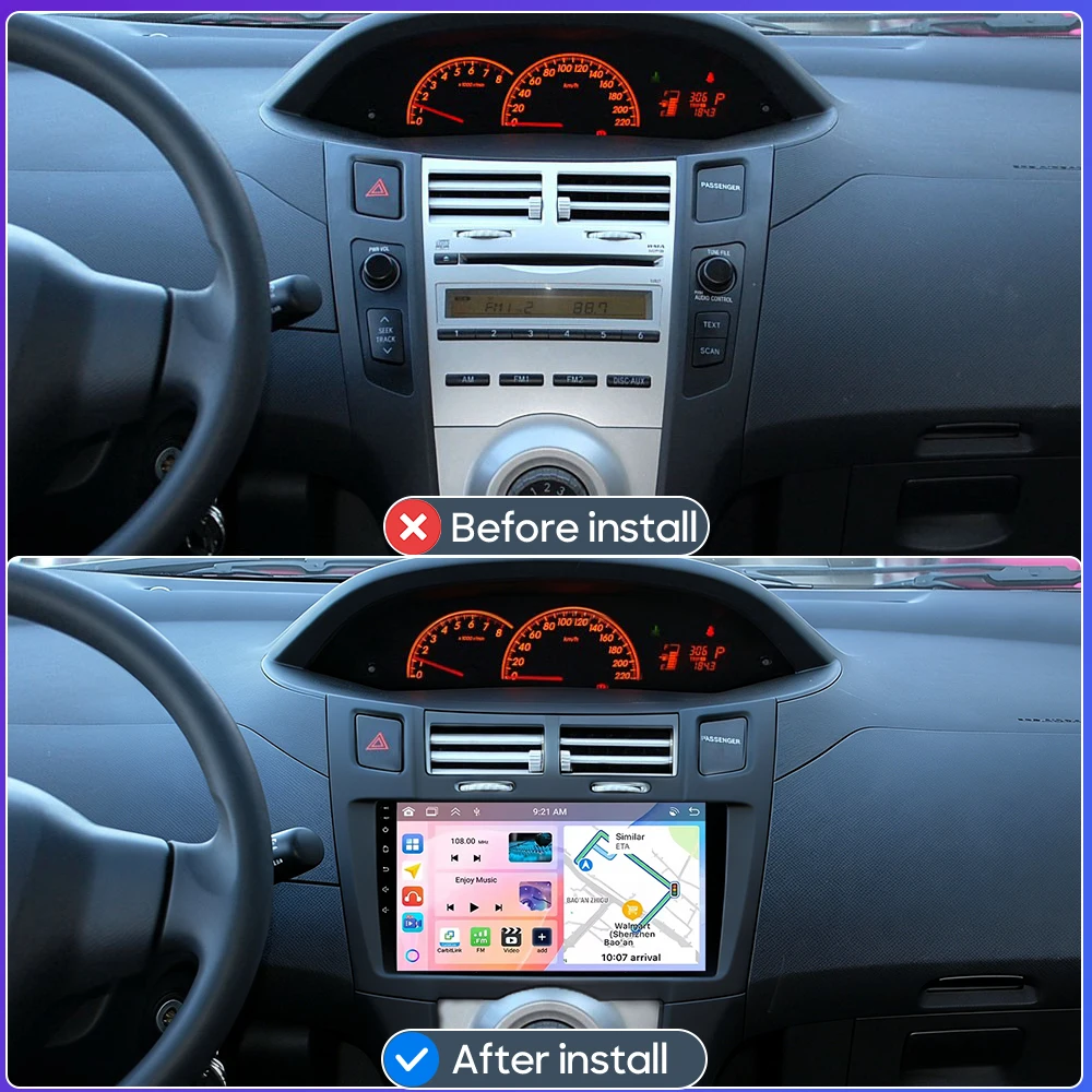 Android Auto Car Multimedia Radio Video Player Audio Screen For Toyota Yaris XP90 Vitz Platz 2005 - 2012 Navigation GPS 2din BT