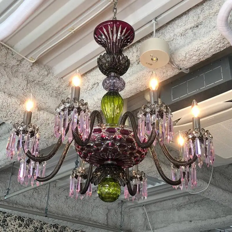 

French luxury villa luxury living room dining room Arlequin candle crystal chandelier