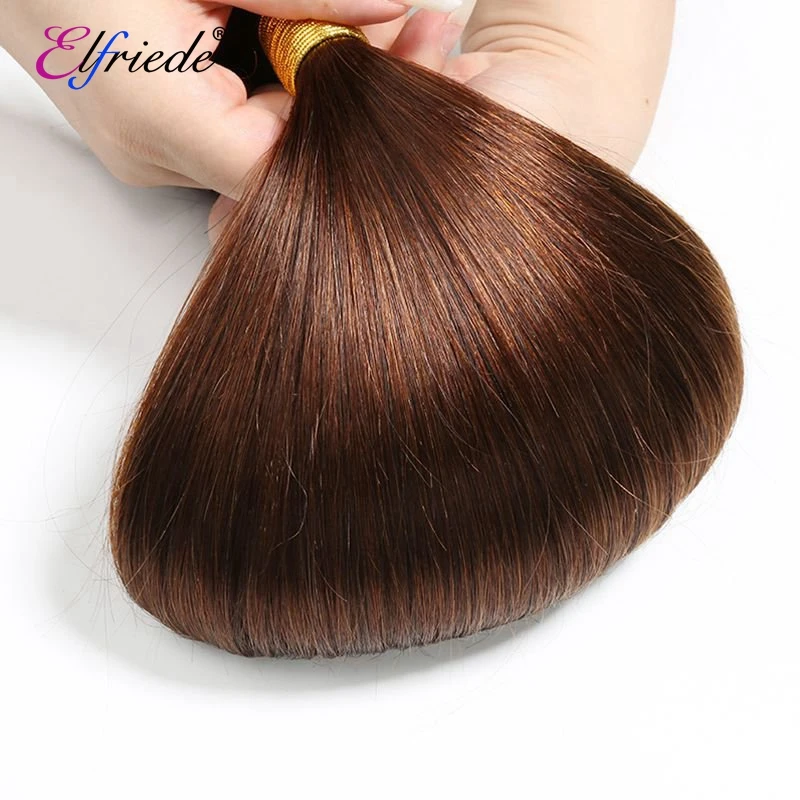 Cabelo liso natural brasileiro com renda frontal, castanho chocolate, #4, 13x4, 100% cabelo humano, 3 pacotes