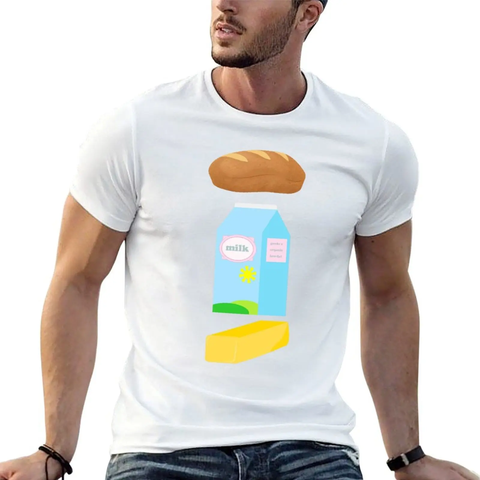 

A loaf of bread, a container of milk, and a stick of butter T-Shirt t shirt for man man t shirt luxury man tshirt T-shirt