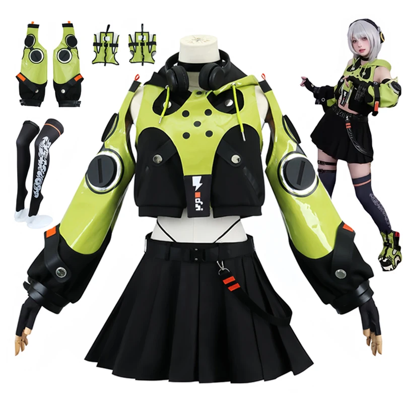 

Zenless Zone Zero Uniform Dress Skirt Anby Demara Cosplay Costume Wig Headphone Props Cunning Hares Halloween Party for Women