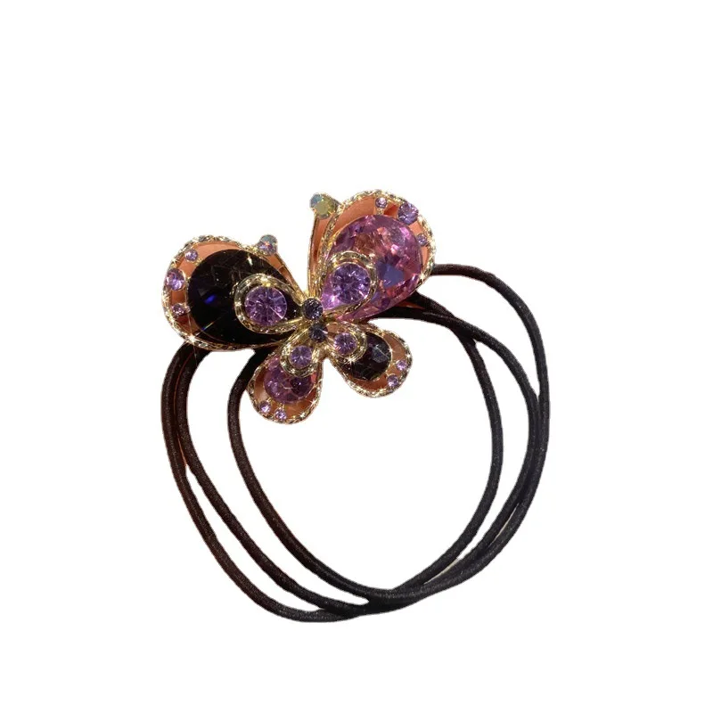 New Fashion Elastic Hair Bands  For Girl Women Ponytail Rubber Band Scrunchies Shining Butterfly Crystal Hair Rope Headdress