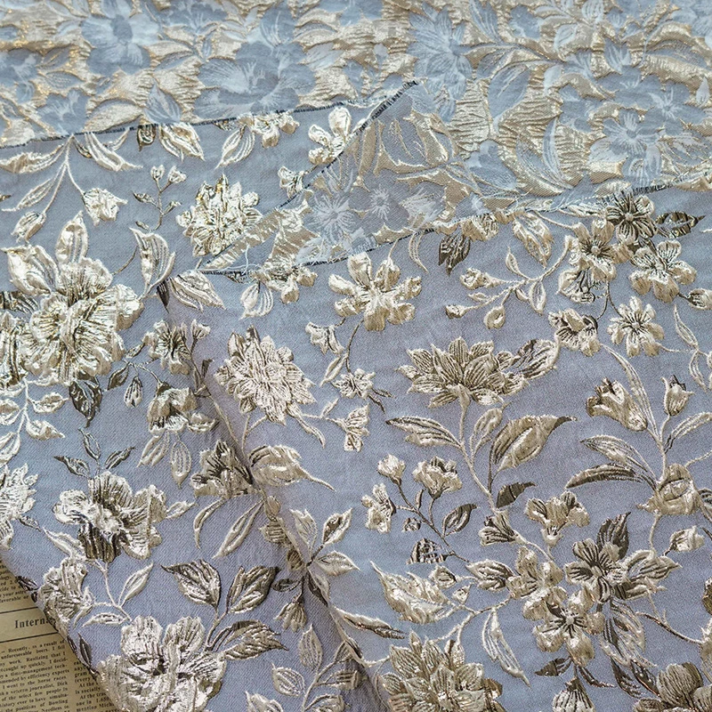 1M Luxury Golden Silk Flower Embossed Jacquard Fabric Woven Brocade Fabric Garments Dress Suit Bag Upholstery DIY Sewing Cloth