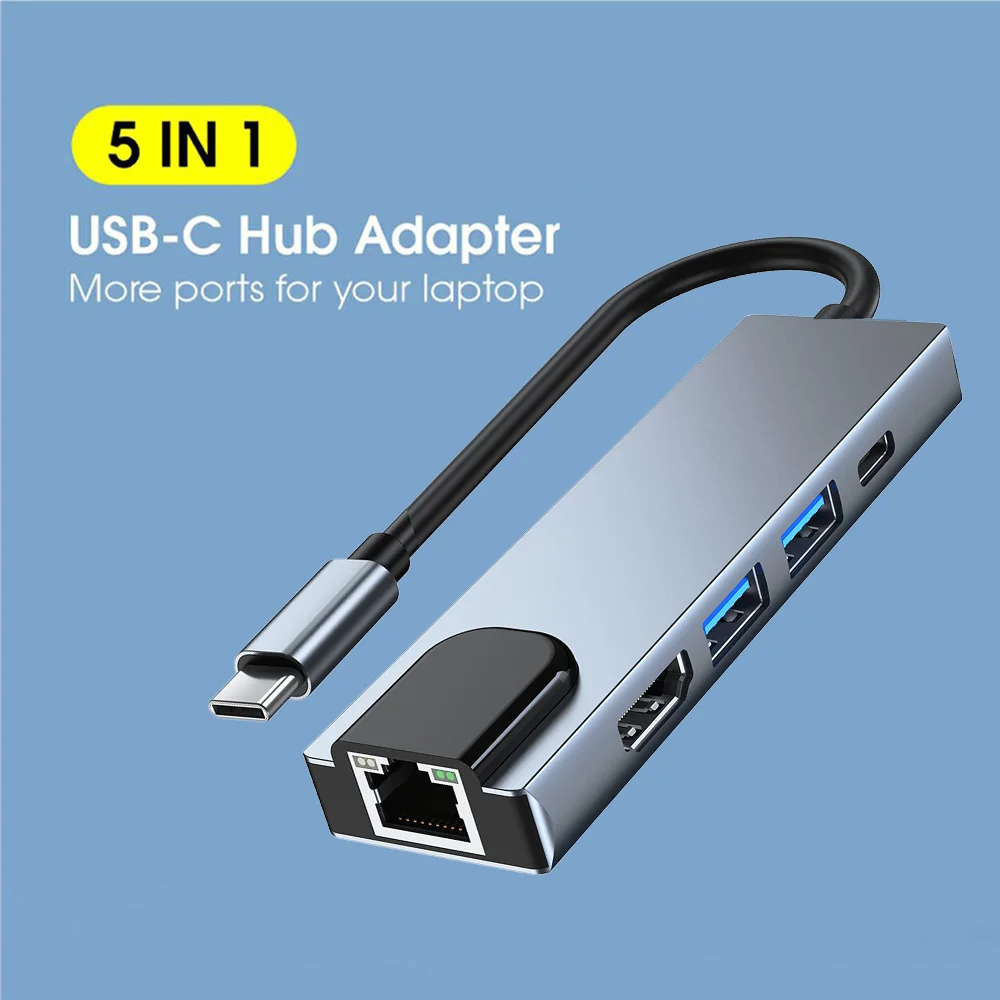 5/4 in 1 USB C Hub to LAN HDMI-compatible USB2.0 Docking Station Adapter PD Charging Readable Card for Macbook Pro/Air M1