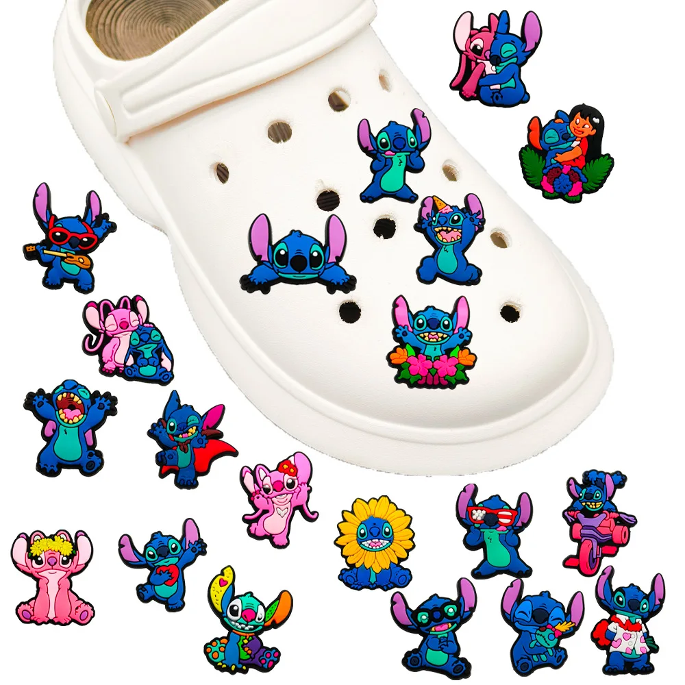 1/20PCS Lindos adornos para zapatos de Lilo y Stitch, de PVC, extraíbles, con diseño de ángel de dibujos animados, accesorios DIY para sandalias y chanclas, regalos para adolescentes, niñas y niños