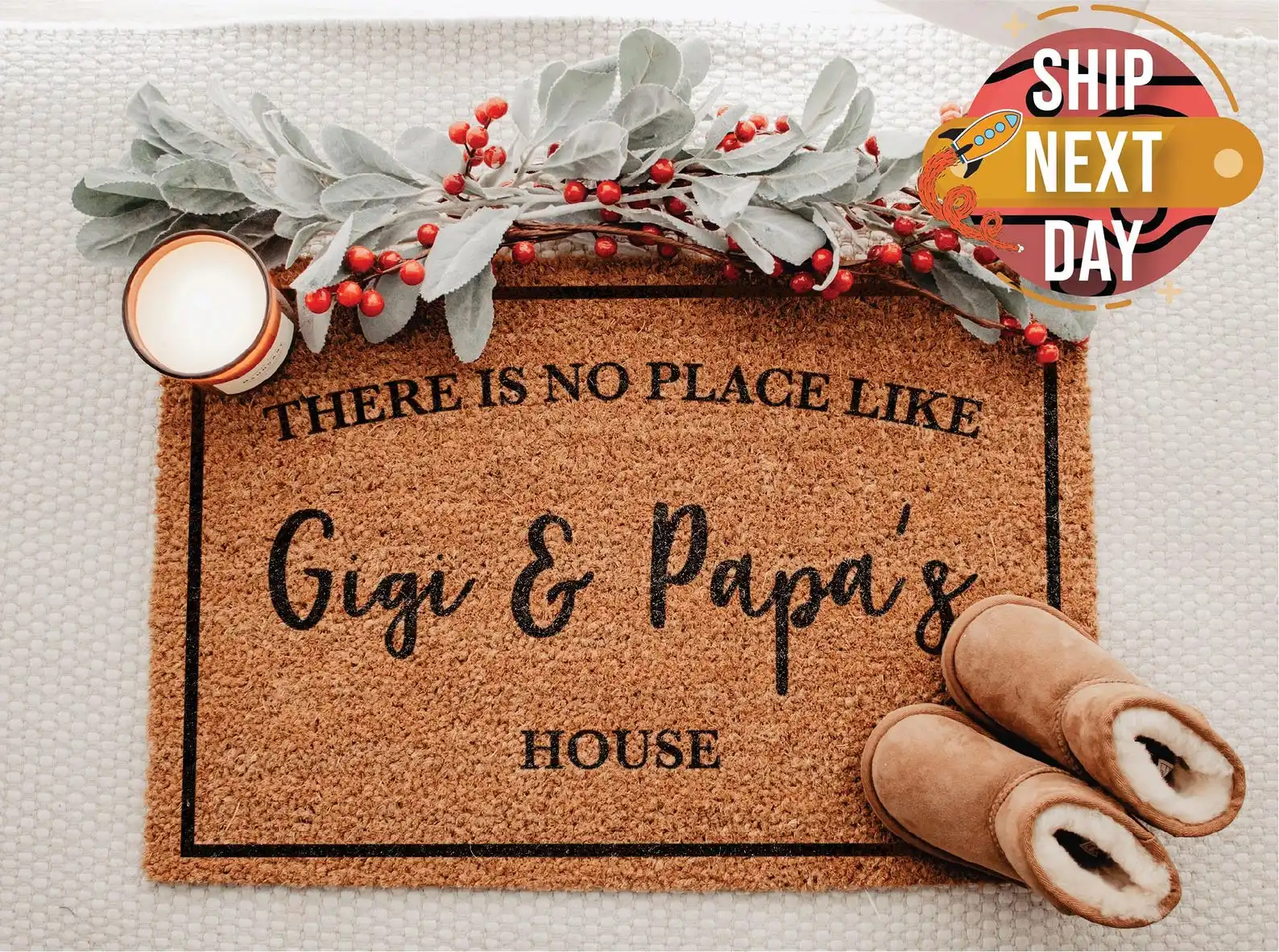 

There's No Place Like Gigi Papa's House Doormat Customized Text Words Grandma and Grandpa Home Doormat Housewarming Gifts Rugs