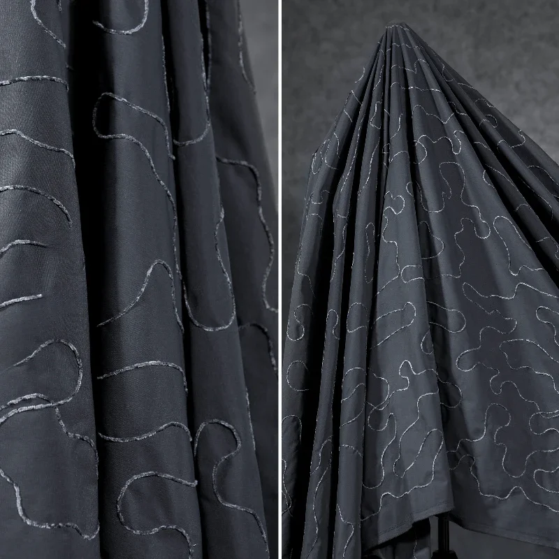 Three Dimensional Dark Gray Artistic Line Texture Pure Cotton Fabric Velvet Shirt Fashion Clothing Creative Designer Fabric