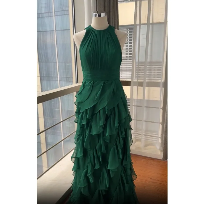 Wakuta-vestido Formal Vintage con volantes verdes para mujer, traje De baile De graduación con línea A, ocasiones elegantes, Vestidos De fiesta De