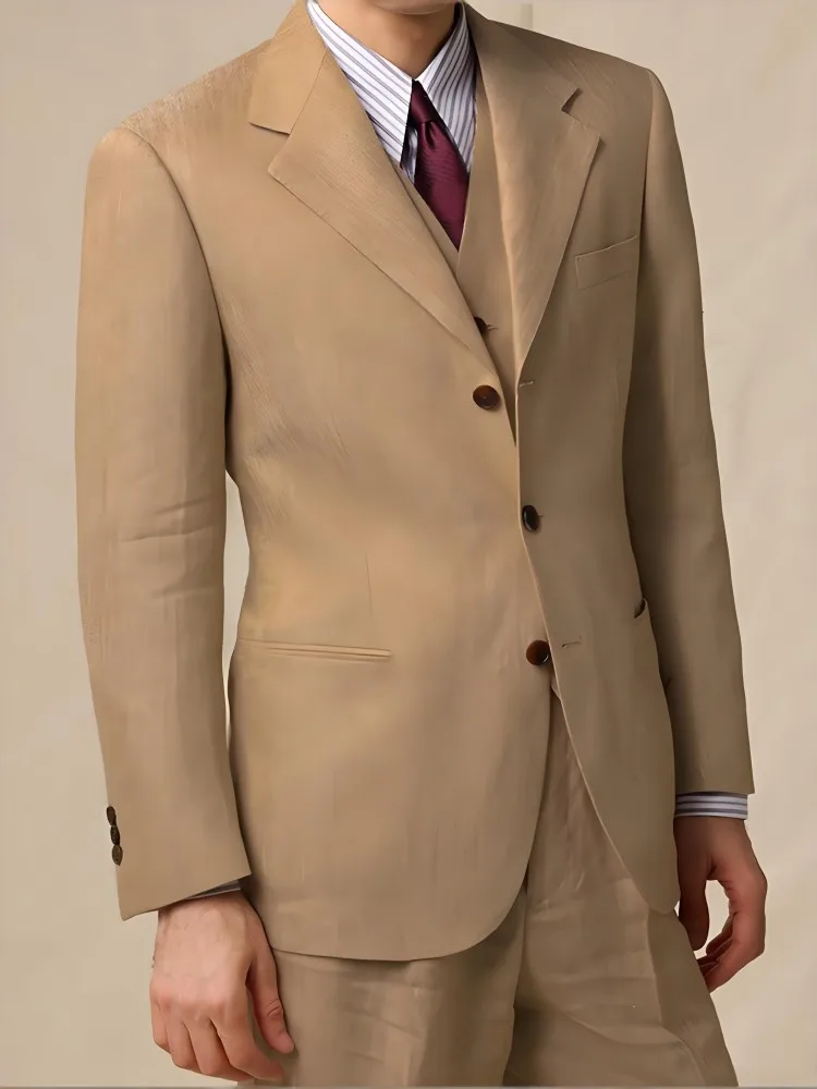 Business Casual Single-Breasted Men Suits Breathable Solid Color Blazer Straight Pants Two Piece Set Male Long Sleeves Outfits