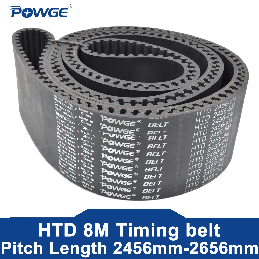 

POWGE HTD 8M Timing belt Lp=2456 2464 2480 2488 2496 2504 2512 2520 2536 2544 2560 2584 2600 2616 2640 2656 Width 15-85mm Rubber