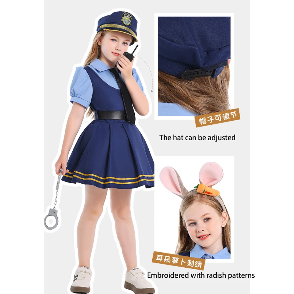 Halloween children Police Judy Rabbit Cosplay Costume Set Party Fantasy Disguise Outfits Children's Day School Stage Performance view 4