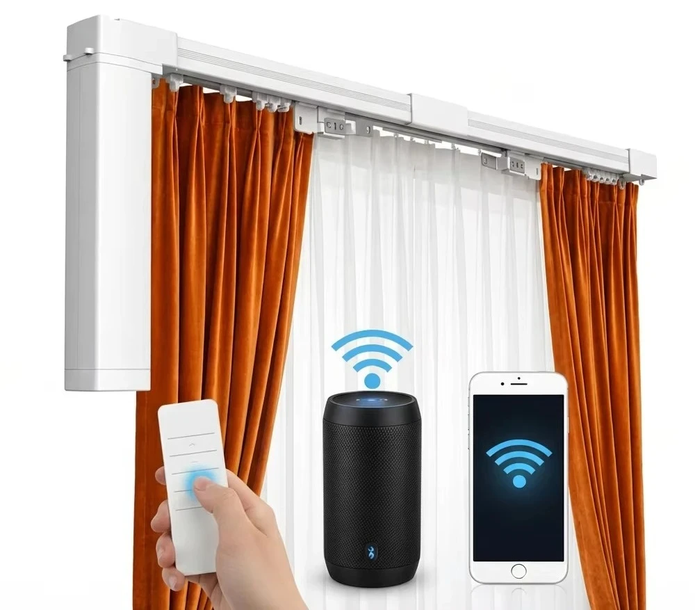 Hotel-Made Smart Aluminum Alloy Motorized Curtain Track System with Remote Control Modern Design for Home Living Room Use