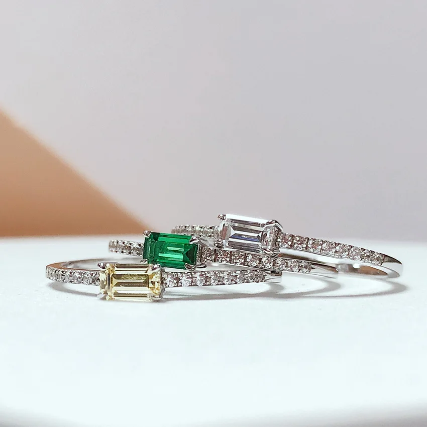 

Platinum PT950 cut fashion minimalist small-diameter thin-walled ring square small diamond ring