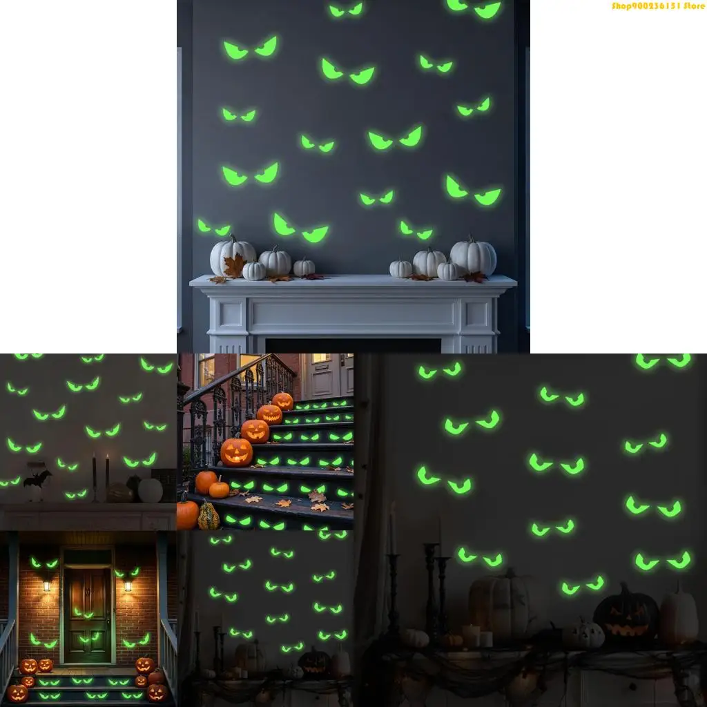 Green Glowing Eye Wall Decal for Halloween PVC Peeling and 12.5 X 12.5 Sticker for Halloween Party Wall Accent G92C