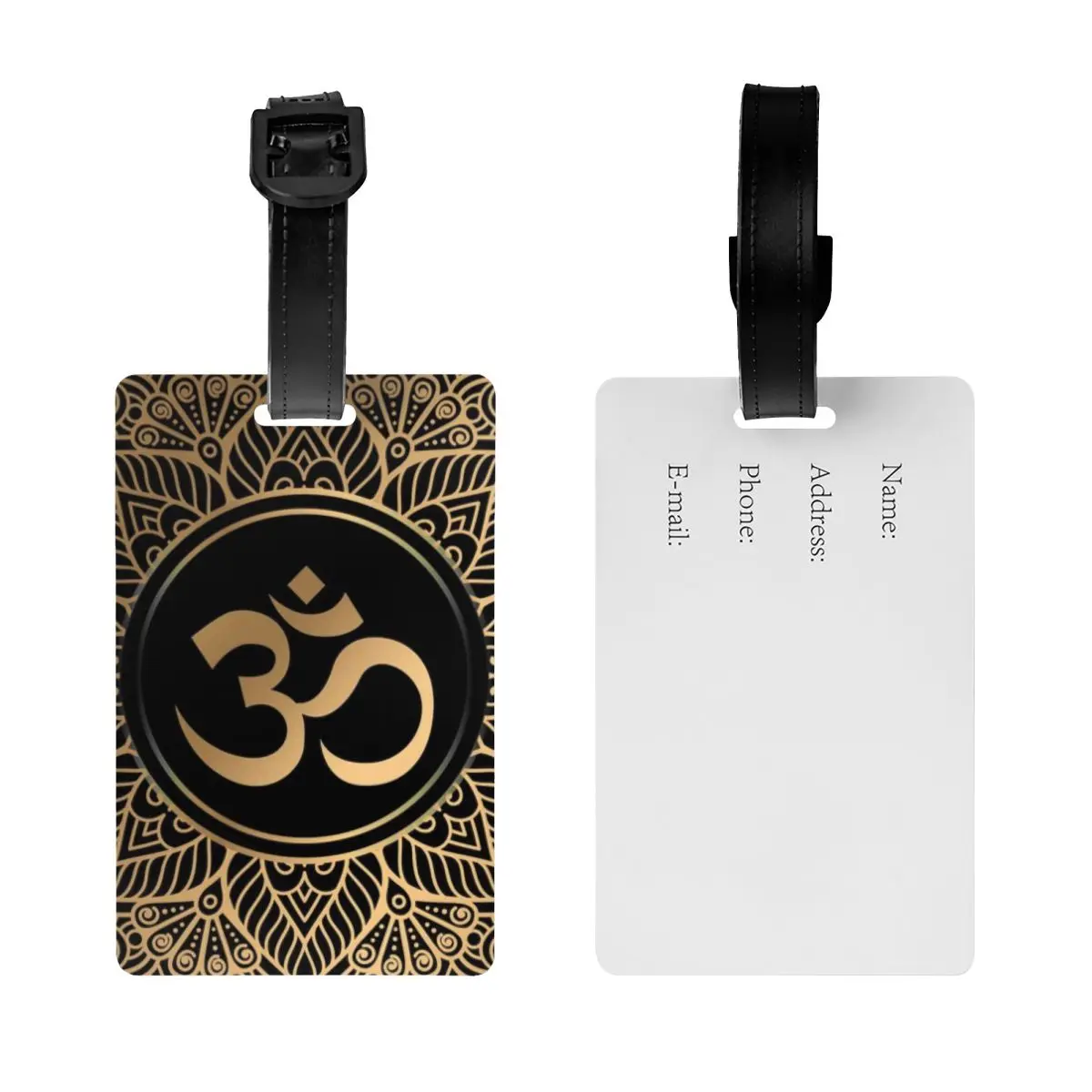 Custom Golden Om Mandala Luggage Tag Custom Henna Aum Baggage Tags Privacy Cover Name ID Card