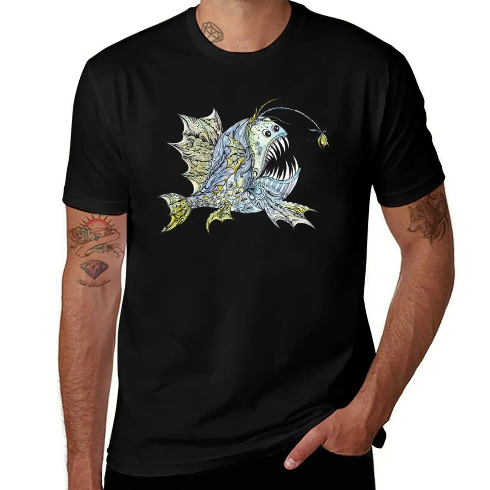 

Creative Anglerfish Illustration T-Shirt Short sleeve tee oversized summer 2025 aesthetic clothes mens graphic t-shirts