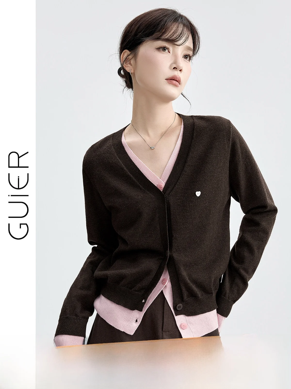 

Женский вязаный свитер Guierv с V-образным вырезом, цветными вставками, длинный рукав, ретро-дизайн, имитация двухслойного кроя, осенний модный женский свитер