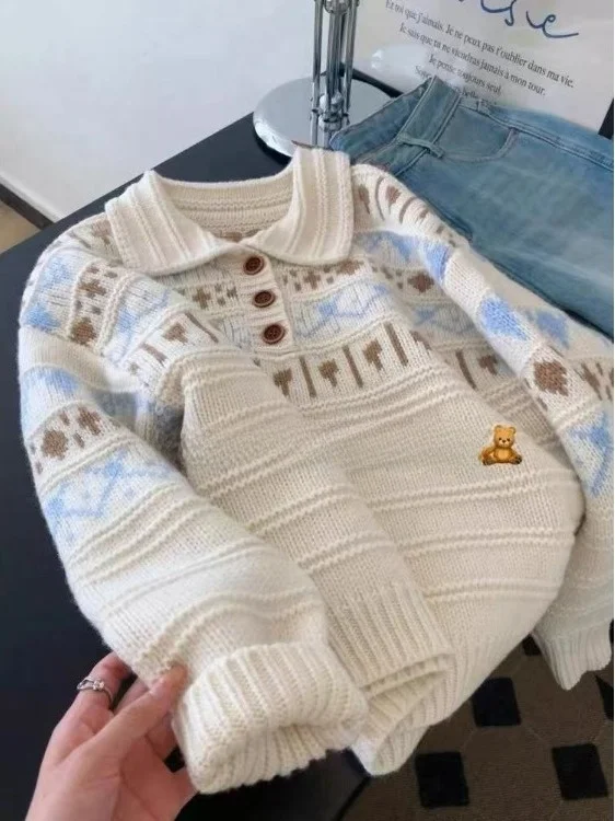 

Retro European Sle Fair Isle Knitted Ne Sweater Women's Soft Autumn Winter Inner Wear Base Layer Knitted Top