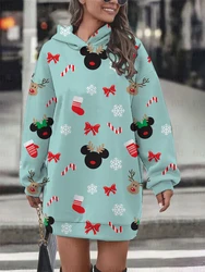 2024 new Disney Mickey Minnie print women's fashion street autumn and winter hooded skirt party dress sweatshirt