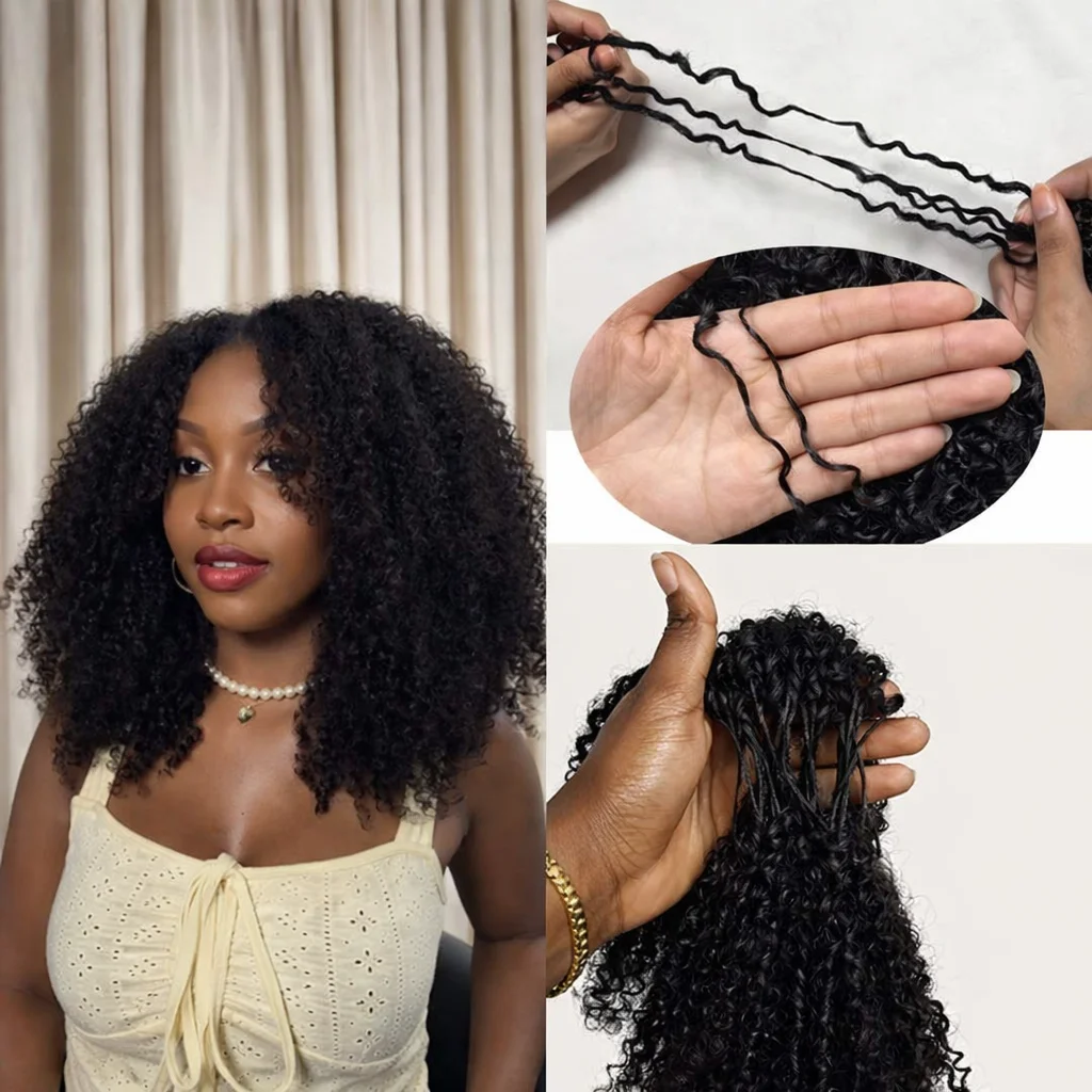 

Афро-кудрявые вьющиеся человеческие волосы 12А, наращивание крючком, предварительно разделенные невидимые мягкие кудри, простая установка, небольшой спиральный узор