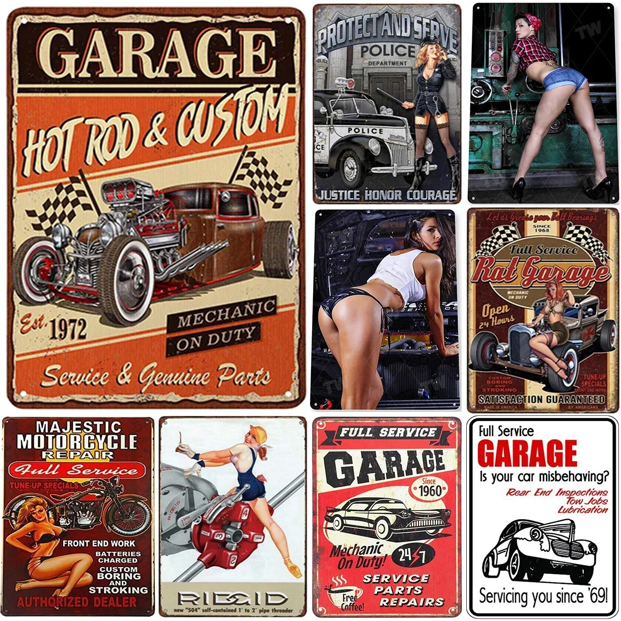 Metal Tin Signs Garage Service Wall Decoration Plaque Vintage Art Poster Iron Painting for Man Cave Home Cafe Garage Club Bar