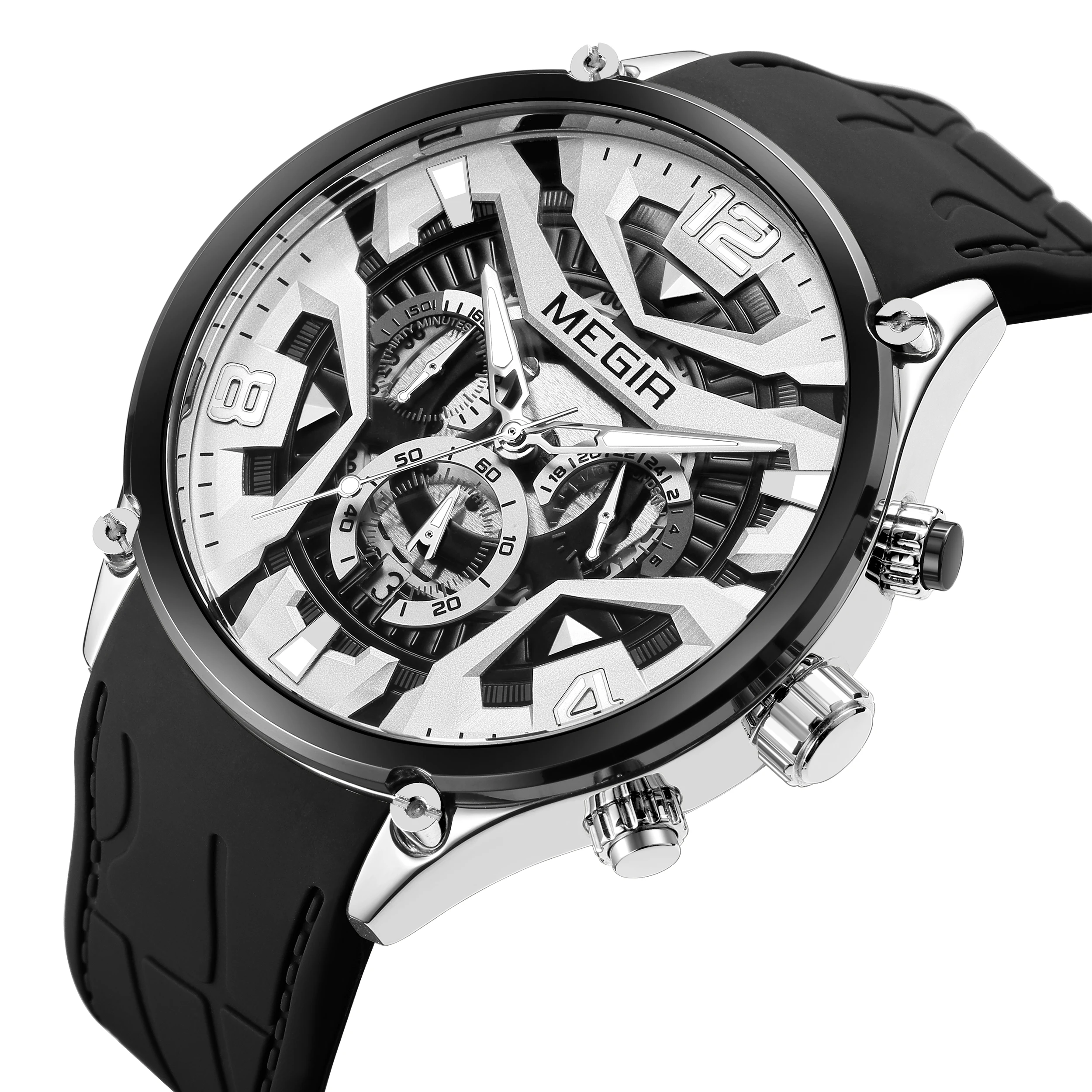 

Часы MEGIR 2222 оливково-зеленого и темно-синего цвета с силиконовым ремешком, водонепроницаемые, хронограф, кварцевые, с автоматической датой и светящимися стрелками.