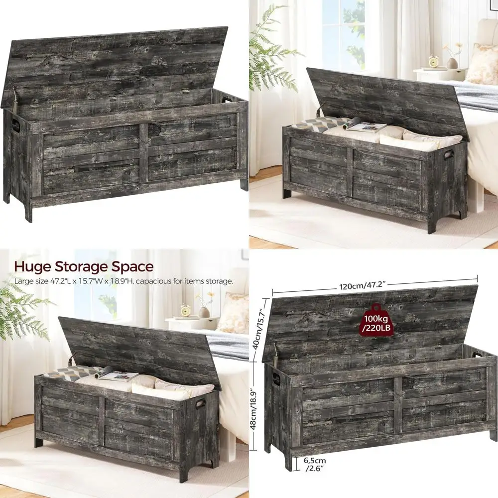 

Большой винтажный серый комод для хранения 47,2 с защитной петлей, многофункциональная скамейка для гостиной для игрушек и прихожей