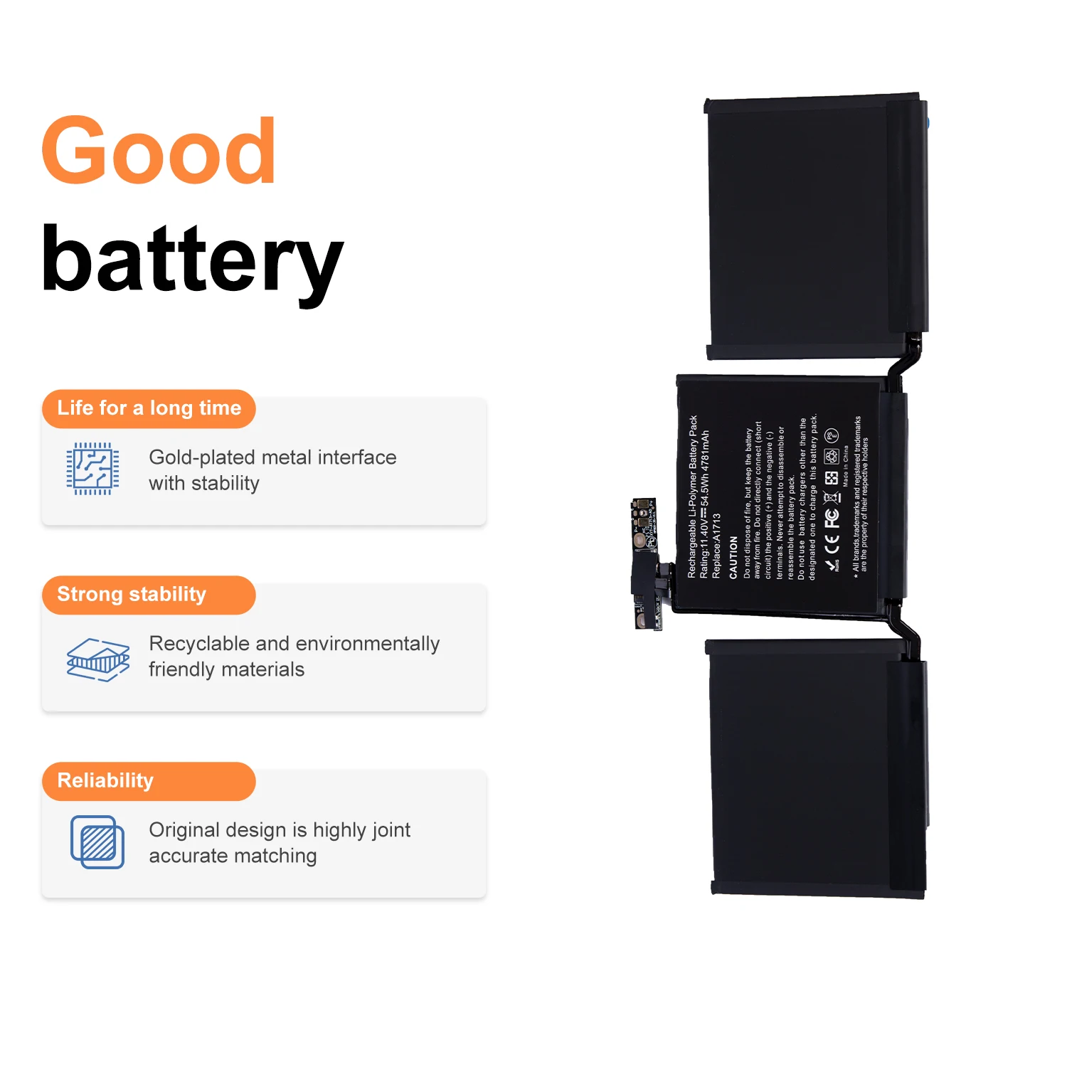 بطارية AUSSY A1713 54.5WH لأجهزة Apple MacBook Pro 13 "A1708 2016 2017 EMC 2978 3164 020-00946 MLL42LL