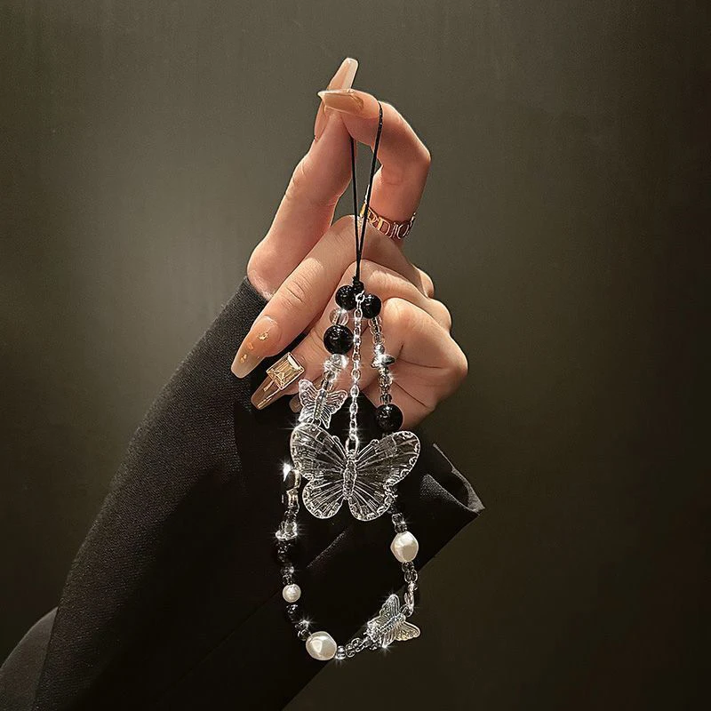 Y2K Knot Cellphone Lanyard, Butterfly Bead Phone Charm;
