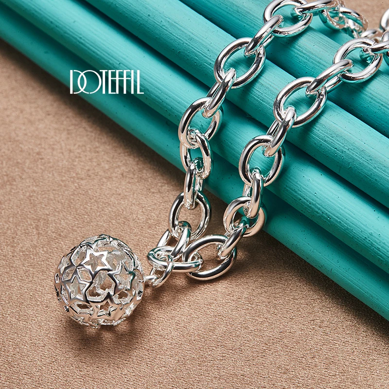 DOTEFFIL 2pcs 925 Sterling Silver Hollow Ball Necklace Bracelet Set For Women Man Wedding Engagement Party Fashion Charm Jewelry